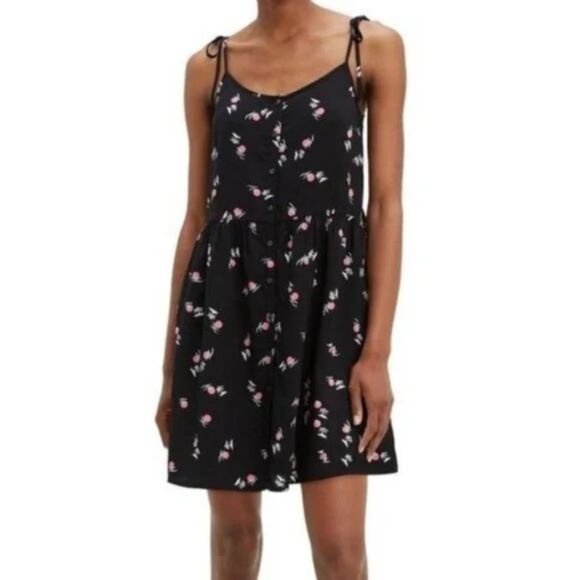 NWT Levis Black Island Print Summer Strappy Sundress Sleeveless Button Down Sz M - Picture 1 of 10